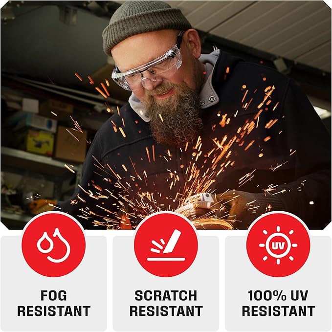 NoCry Safety Glasses Over Eyeglasses — Fog and Scratch-Resistant Over Glasses Safety Glasses for Men and Women with Side Shields, UV380 Protection, ANSI Z87 Rated — Perfect Safety Goggles Over Glasses