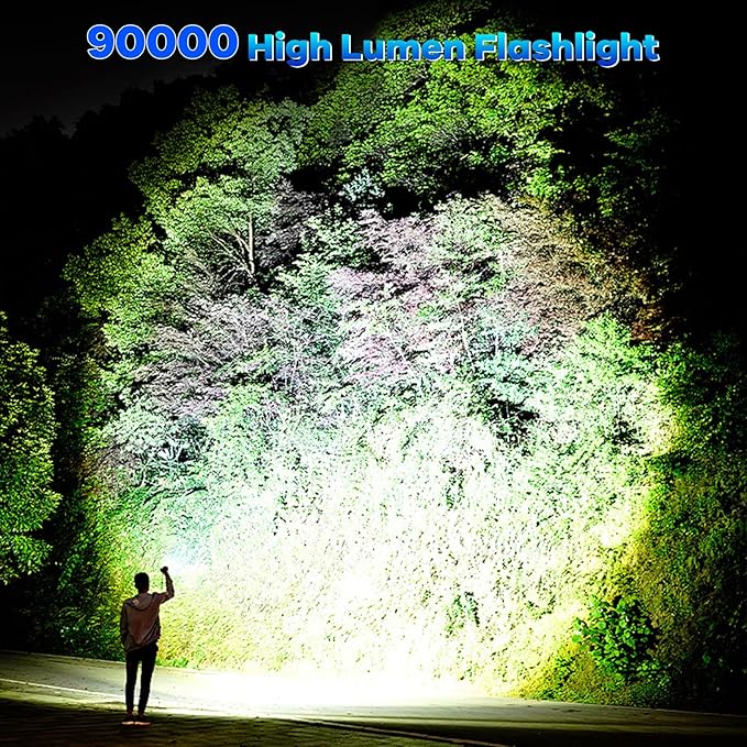 2 Pack Rechargeable Flashlights 90000 High Lumens, Super Bright Flash Light with 7 Lighting Modes, 24 Hours Long Life Powerful Flashlight with Side Light, IPX7 Waterproof Flashlight for Camping Home