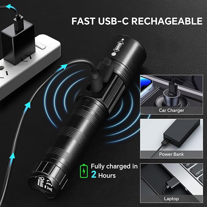 3Pack Rechargeable Flashlights 990,000 High Lumens, Super Bright Flashlight with LCD Digital Display, 5Modes Adjustable LED Flashlight Tactical Flashlights High Powered, Flash Lights for Emergency