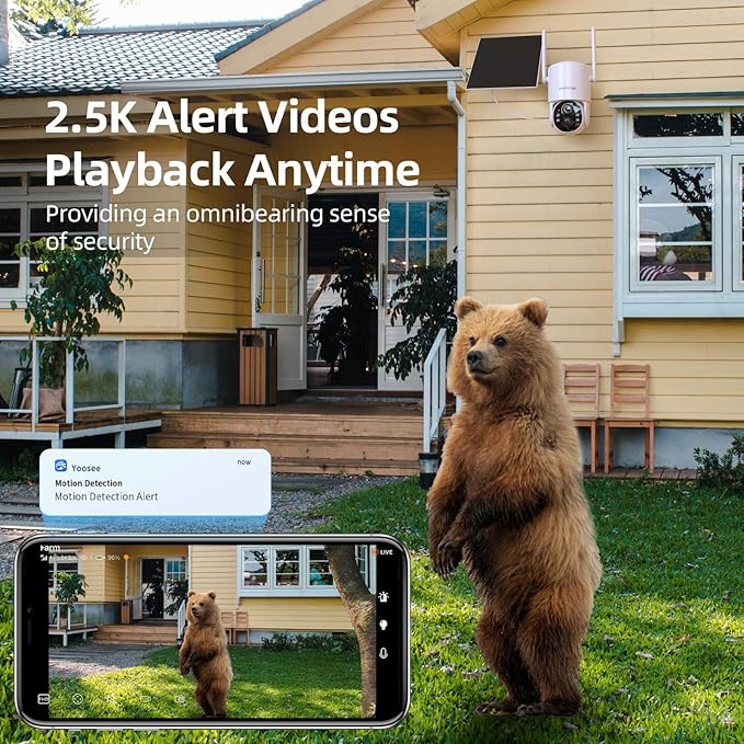 4G LTE Cellular Security Camera, No Wifi Security Camera, 2.5K Solar Camera Outdoor Wireless, 360° Live View, Spotlight Color Night Vision, Motion&Siren Alert, SD/Cloud Storage (SIM Card Included)