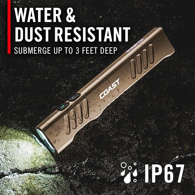 Coast Slayer 1150 Lumen USB-C Rechargeable LED Flashlight with Spot/Flood, Memory Mode and Pocket Clip, Dune