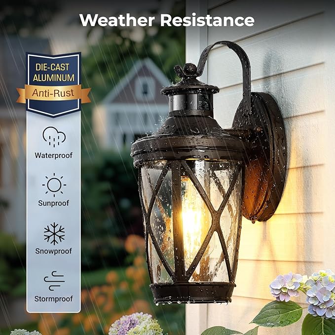 VIANIS Outdoor Motion Sensor Light, Brown Exterior Lighting Fixtures, Oil Rubbed Bronze Outside Lights for House, Waterproof Outdoor Lanterns for Porch, Anti-rust Dusk to Dawn Sensor Wall Mount Sconce