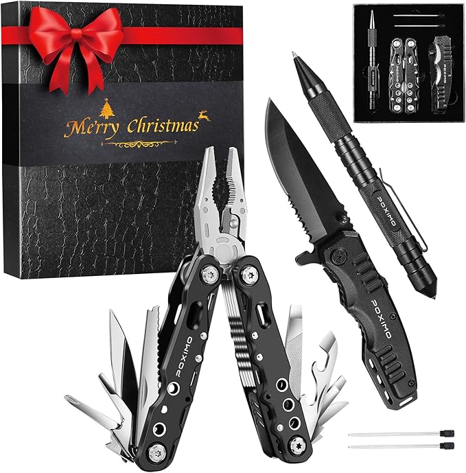 Gifts for Christmas, Multitools Set with Multi-Pliers, Pocket Knife, Tactical Pen 3-In-1, Christmas Gifts Stocking Stuffers for Men Women, EDC Multi-tools(Merry Christmas)