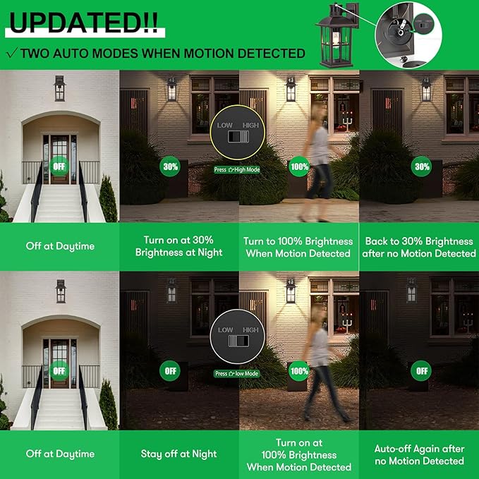 13in Motion Sensor Porch Light, Anti-Rust 100% Aluminum Dusk to Dawn Outdoor Light Fixtures, Exterior Wall Lantern Sconce Lighting Brown, Outside Lights for House Wall Mount for Entryway Garage