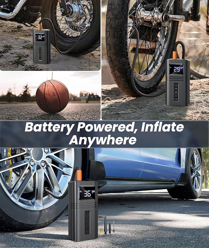 Tire Inflator Portable Air Compressor for Car Tire, Cordless & Strong Power, Air Pump with 6000mAh Battery, Fast inflate 150PSI, Tire Pump with LED Light for Car Bike Motor Ball