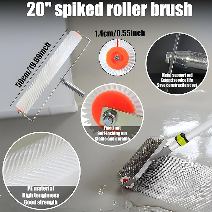 Self Leveling Cement Tool Kit,Epoxy Flooring Tool Kit,Self-Leveling Rake,Spike Shoes for Epoxy Flooring,Floor Leveling Tools,Spike Roller for Self-Leveling,23.62~55.12 inch Telescopic Pole