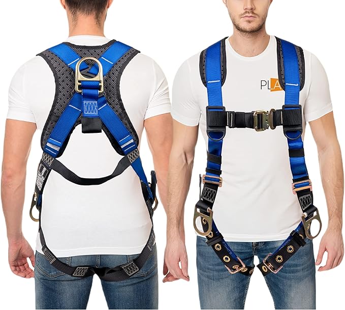 Palmer Safety Full Body Harness with 5 Point Adjustment, Dorsal D-ring, Grommet Legs, Two Side D Rings, and Fall Indicators