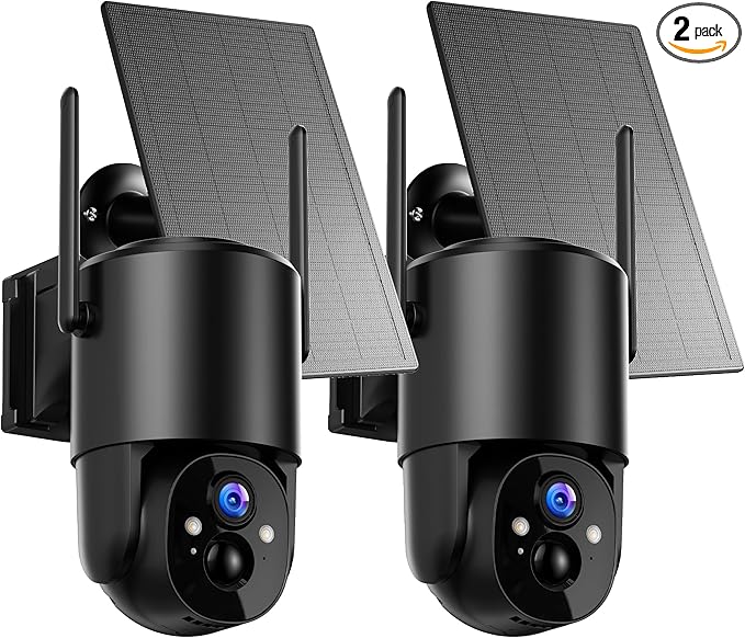 Security Cameras Wireless Outdoor Solar: Battery Cameras for Home Security WiFi Camera Outdoor Surveillance Camera PTZ 360° CCTV Cam System with Floodlight Color Night Vision PIR Sensor
