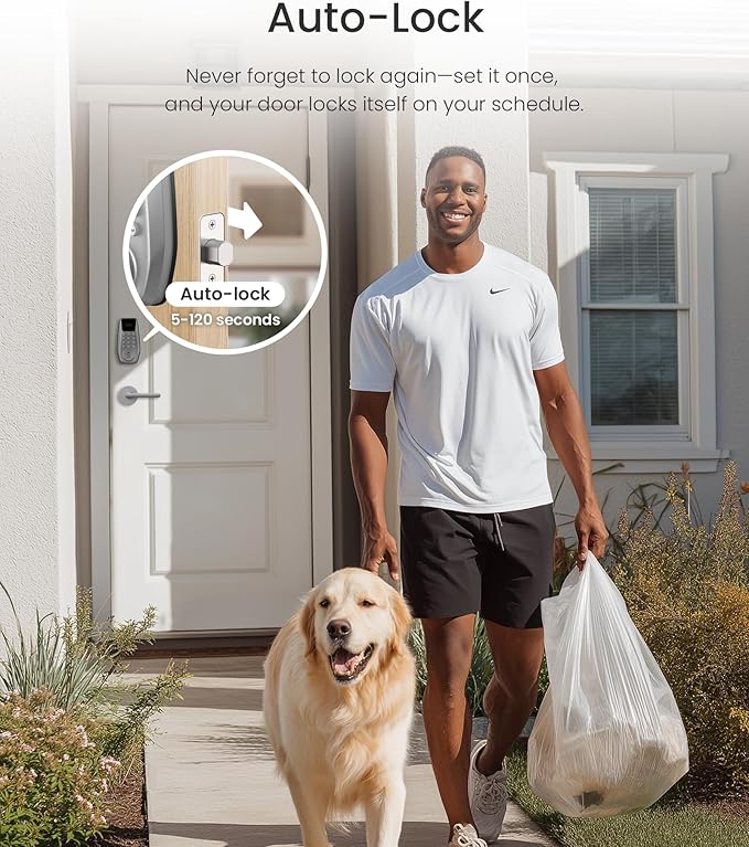 DESLOC C100 Keyless Entry Door Lock with 2 Lever Handles & Display, Electronic Keypad Deadbolt with Screen Digital Smart Front Door Lock Set, Auto Lock, Passage Mode, 12 Months Battery, Silver