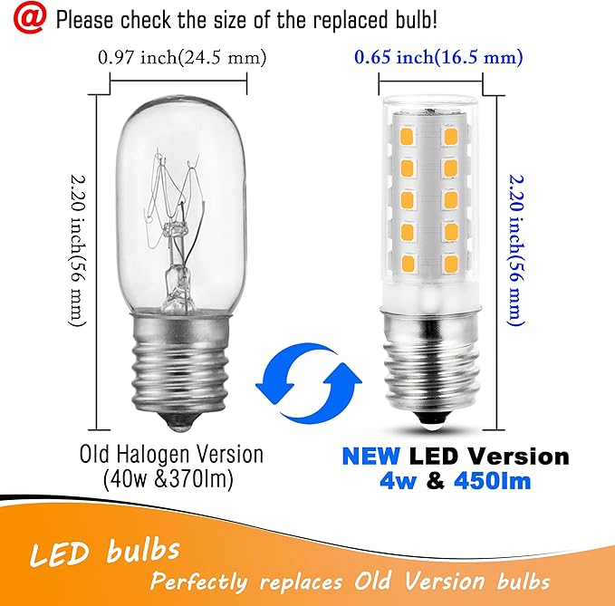 E17 LED Intermediate Base Microwave Light Bulb 4W Equivalent 40W 2700K Warm White E17 Appliance Light Bulb for Chandelier Ceiling Fan Pendant Stove Top Range Hood,Non-Dimmable,120V,450lm,5pack