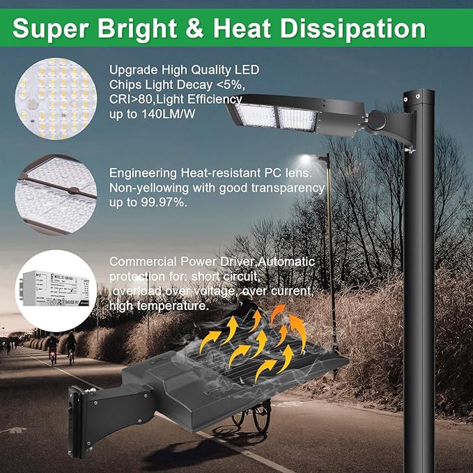 480V 300W LED Parking Lot Light, 5000K 42000LM LED Shoebox Area Light (1000W HID/HPS Equiv.) with Direct Arm Mount, Dimmable Commercial Street Lighting with 20KV Surge Protection, UL DLC Listed
