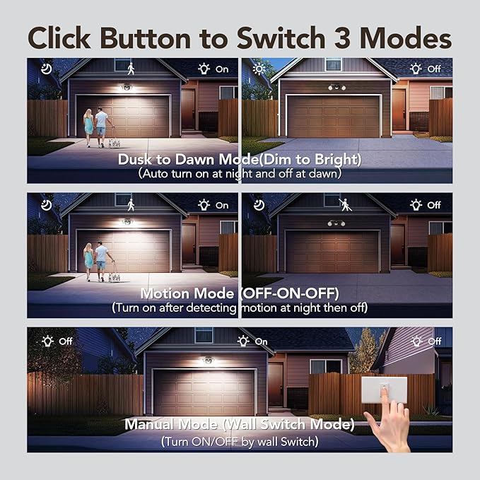 OREiN Motion Sensor Outdoor Lights, 450°Superwide Adjustment Dusk to Dawn Security Flood Lights Outdoor, 5000K 150W Equiv 3 Modes 180°/40FT, IP65, Bronze(Hardwired)