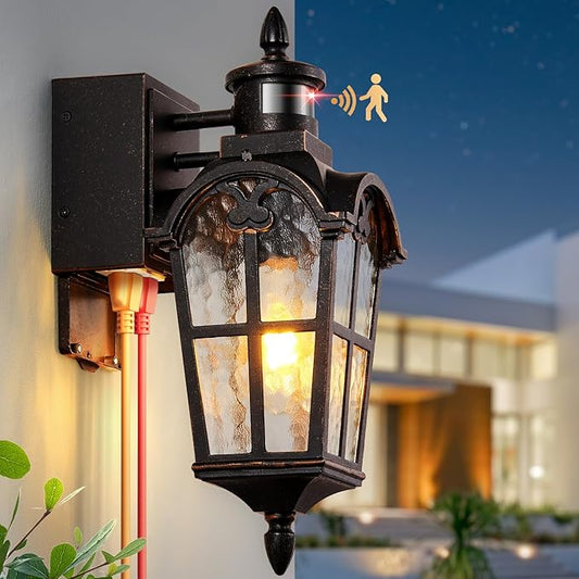 Outside Wall Lights for House with GFCI Outlet, Oil-Rubbed Bronze Motion Sensor Outdoor Lights, Dusk to Dawn Outdoor Lantern Fixture, Anti-Rust Porch Light with Outlet for Garden Front Door