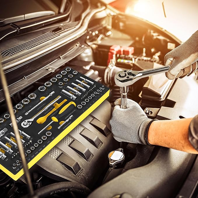 TOPLINE 79-Piece 1/4” & 3/8”Drive Impact Socket Wrech Set, 6-Point Socket Set, Metric, SAE CR-V Sockets with EVA Foam Tray for Bench Storage, Deep & Standard Mechanic Tool Set for Home Maintenance