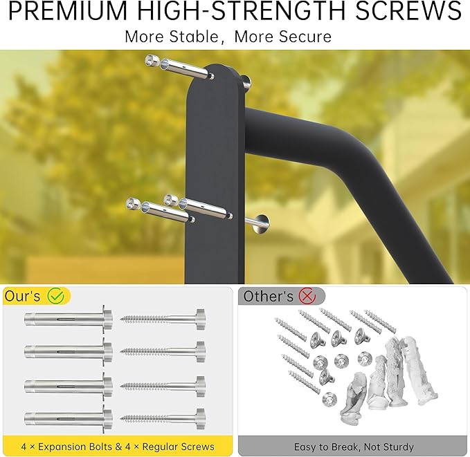 Hand Rails for Outdoor Steps, Exterior 1-3 Steps Handrails, Wrought Iron Heavy-Duty Stair Railing, U-Shaped Rail for Garage, Porch, Deck, and Garden (Upgrade)