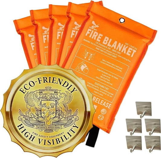 Supa Ant Emergency Fire Blanket for Home and Kitchen - 5 Pack 1500F High Visibility (Glow in The Dark) Smother Kitchen Fire Blanket - CE Certified Hero Fire Blankets Emergency for Home (40in)