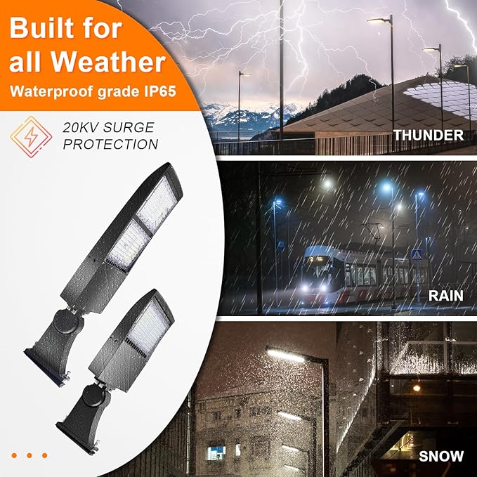 480V 150W LED Parking Lot Lights, 21000LM LED Shoebox Street Light Flood Light (500W MH/HPS Equiv.), 5000K Dimmable Commercial Area Lighting with 20KV Surge Protection, IP65 277-480V UL&DLC Listed