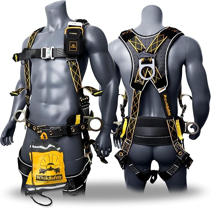KwikSafety - TYPHOON Safety Harness [3 D-RINGS + BACK SUPPORT] Safety Harness Fall Protection Kit, 2025 ANSI Compliant