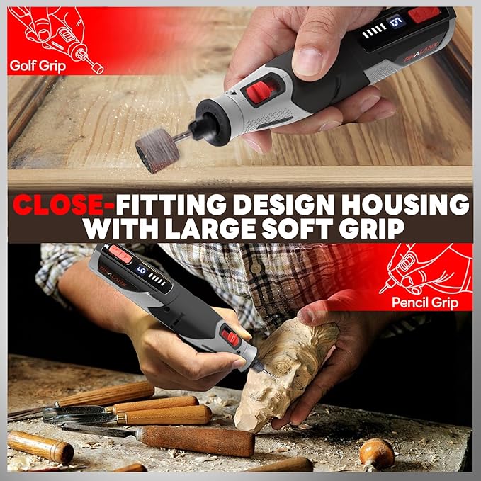 Cordless 4V Rotary Tool Kit, PHALANX Rotary Tools 80 PCS Accessories 4000mAh Li-Ion Battery, Type-C Charging 9 Speed Engraving Tool for Wood Cutting Sanding Crafts Carving Resin Polishing