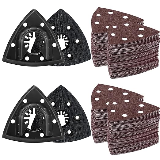 LEILUO 127 Pcs Oscillating Tool Sanding Pad Kit - 4 Triangle Pads, 120 Sandpaper, 3 Adapters - Compatible with DeWalt, Dremel, Milwaukee & More