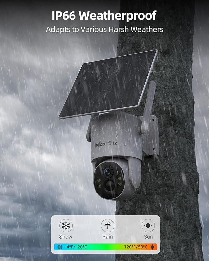 4G LTE Outdoor Solar Powered Cellular Security Camera Wireless, Off-Grid Camera No WiFi, 2.5K UHD Color Night Vision, 360° Live View, Local/Cloud Storage, IP66 Weatherproof, SIM Card, 2 Packs