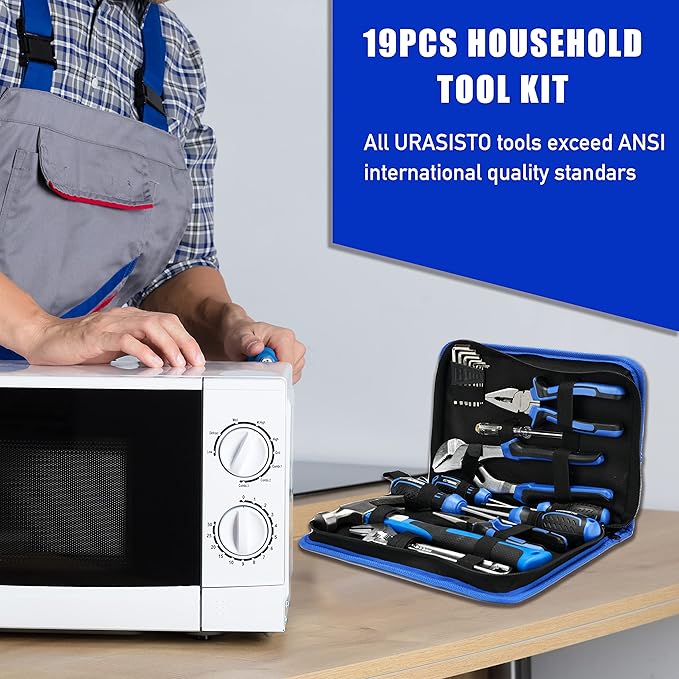 19-Piece Home Tool Kit Hand Tool Set with Easy Carrying Pouch Perfect for DIY, Home Maintenance