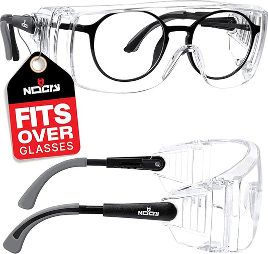 NoCry Safety Glasses Over Eyeglasses — Fog and Scratch-Resistant Over Glasses Safety Glasses for Men and Women with Side Shields, UV380 Protection, ANSI Z87 Rated — Perfect Safety Goggles Over Glasses