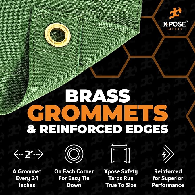 Xpose Safety Canvas Tarp - 10oz Green Canvas Tarps Heavy Duty Water Resistant with Brass Grommets- Multipurpose Outdoor Tarpaulin for Camping, Canopy, Trailer, Equipment Cover 8' x 16'