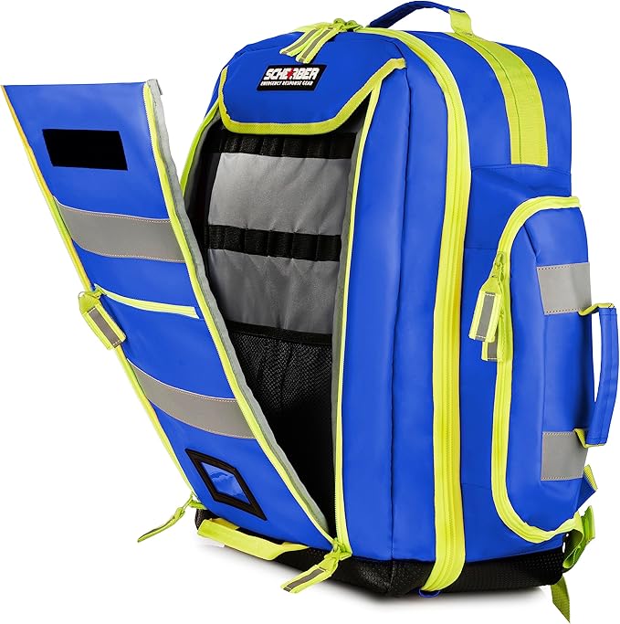 Scherber Fully-Stocked Premium First Responder Backpack | EMT/EMS Medic Trauma, Bleeding & Oxygen Medical Kit | CAT Tourniquet, QuikClot 4x4, HyFin Chest Seal & 250+ First Aid Supplies - Blue