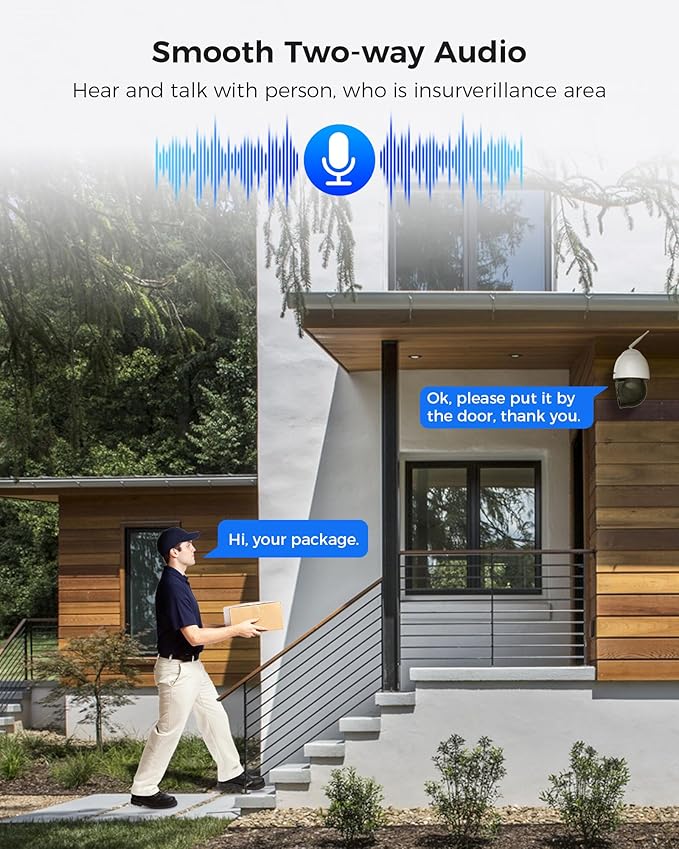 Hiseeu Wireless PTZ Security Camera, 30X Optical Zoom, 250ft HD Color Night Vision, Floodlight, Two-Way Audio, Human Detection, 5G/2.4Ghz WiFi Outdoor Camera, for Home & Business