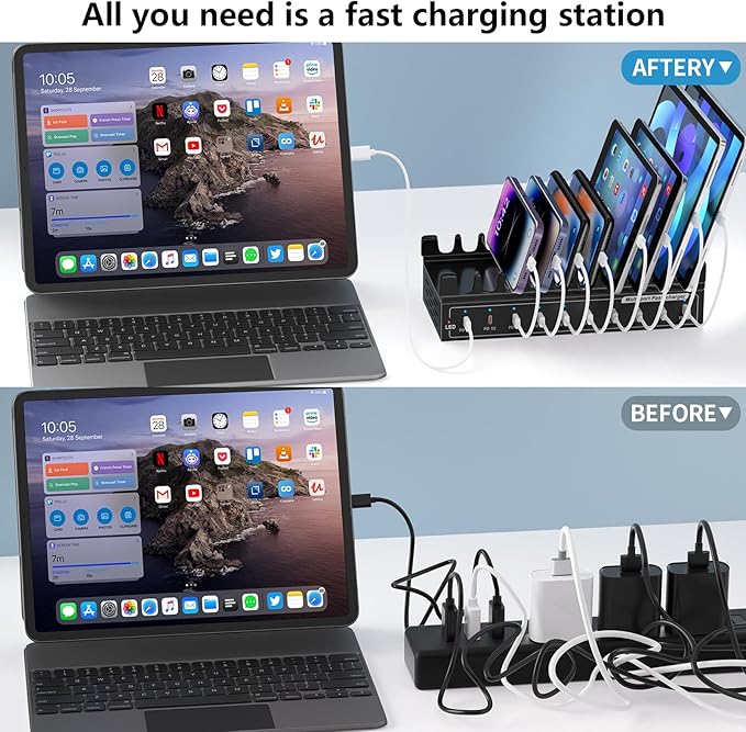 Lcoco&Dream 200W Fast Charging Station, 10 Port USB C Desktop Charger (10USB C PD3.0) - 45W Max for Laptop, MacBook, Phone, Tablet - Compact Multi Port Travel Charging Station