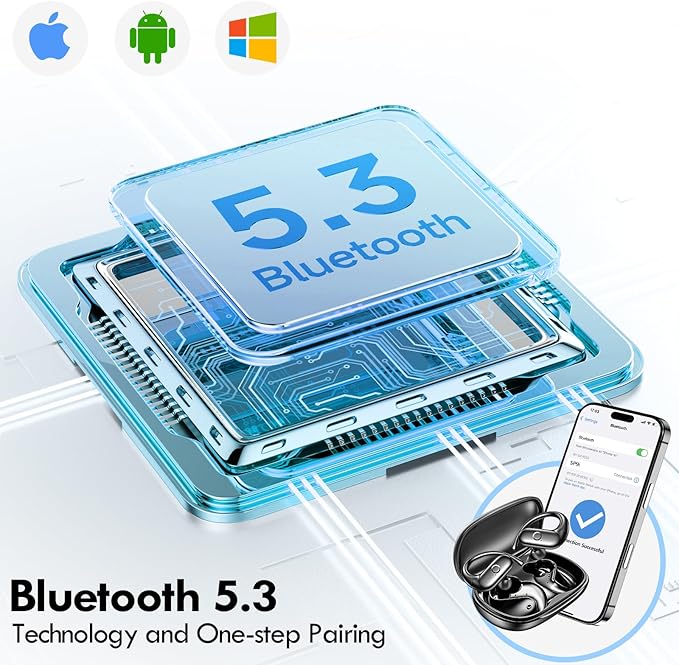 kurdene Wireless Earbuds Bluetooth Headphones Sport,Over Ear Buds with Deep Bass Sound,60Hrs Playtime Earphones Redesigned Comfort Fit with Earhooks for Running,Meeting,Workout-Black