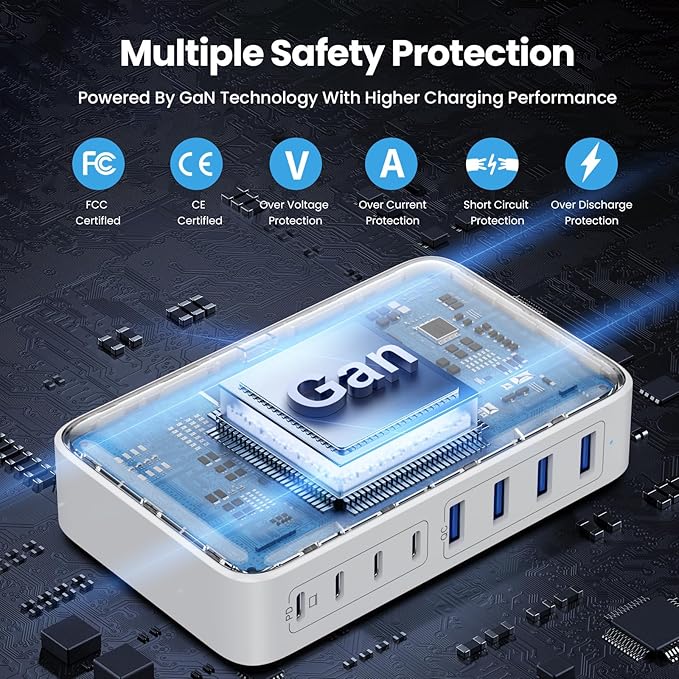 200W USB C Charger Block, GaN III 8-Port USB C Fast Charging Station PPS PD 65W Laptop Charger Adapter Compatible with MacBook Pro/Air,DELL,HP Surface,iPhone 16/15/Pro/14/13,Galaxy,Steam Deck-White