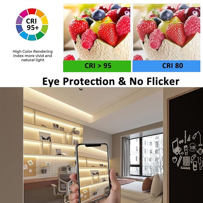 JOYLIT 24V COB LED Strip Lights 3000K Warm White Dual Row 16.4ft Waterproof 787LM/FT Ultra Bright CRI 95+, UL Listed PRO 7.6W/FT 960LEDs/M High Density 12MM Wide Adhesive Tape Light Task Lighting