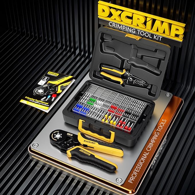 Ferrule Crimping Tool Kit, Ratchet Pliers for 24-8 AWG with 24 Types Insulated and Non-Insulated Ferrules, Hexagon Ferrule Crimper, Wire Ferrules Kit, Crimping Pliers set with Wire Strippers