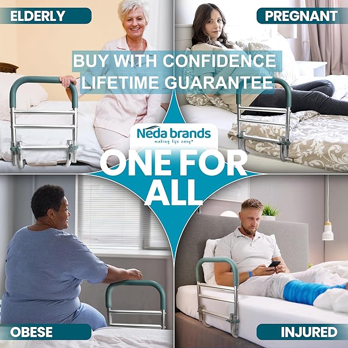 NEDA Adjustable Bed Rails for Elderly Adults – Medical Bed Assist Handle, Safety Support Rail for Seniors, Bedside Rail for All Bed Sizes ASTM F3186-17 & 16 CFR 1270 CPSC Certified