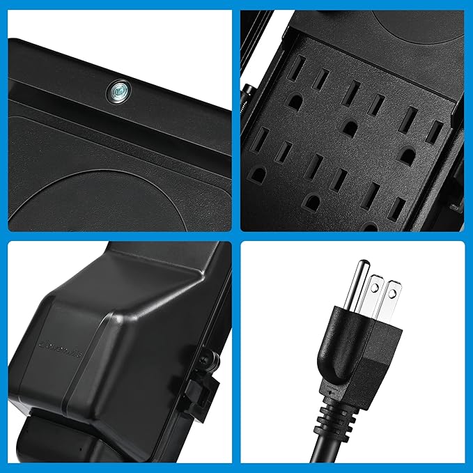 DEWENWILS Dusk to Dawn Outdoor Power Strip Stake with Overload Protection, 6FT Extension Cord, 6 Outlets, Waterproof Yard Stake Outlets for Halloween/Christmas Decor Lights, Fountains, 15A/1875W