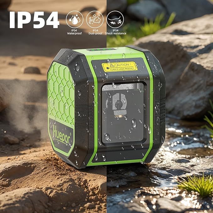 Laser Level, HUEPAR Self leveling Green Cross Line Laser Level 100Ft Accurate Level Laser Tool for DIY Construction & Decoration Indoor Projects, Built-in Li-ion Battery for Longer Working Time