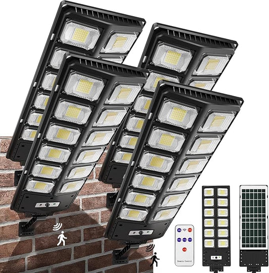 4Pack Solar Street Lights Outdoor Waterproof, IP66 6500K Solar Security Flood Lights Dusk to Dawn for Outside Garden Yard Parking Lot Patio, Front Door