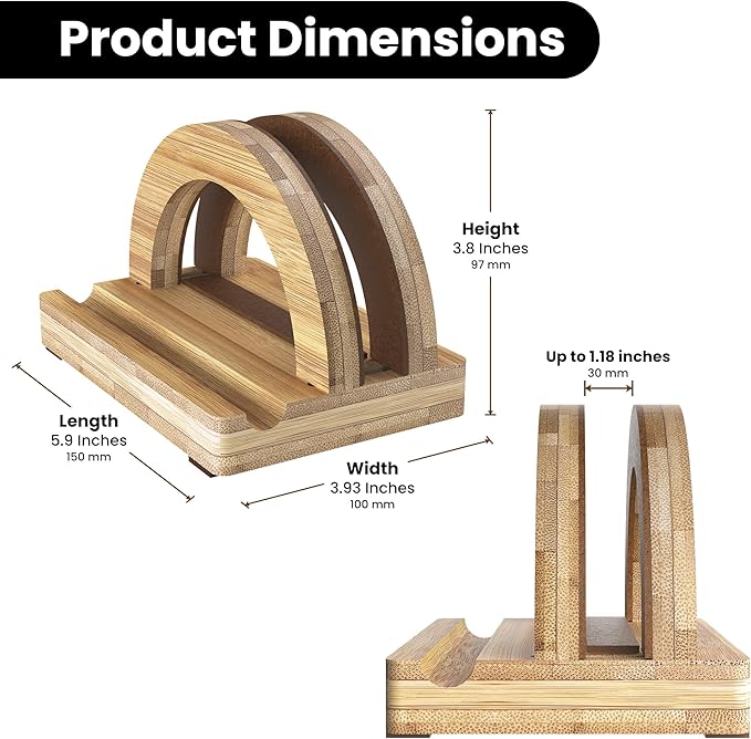 Kothar Premium Wood Vertical Laptop Stand - Adjustable Single Slot Bamboo Holder for MacBook, Dell, HP, and More | Space-Saving Desktop Organizer | Eco-Friendly, Sleek & Durable Design