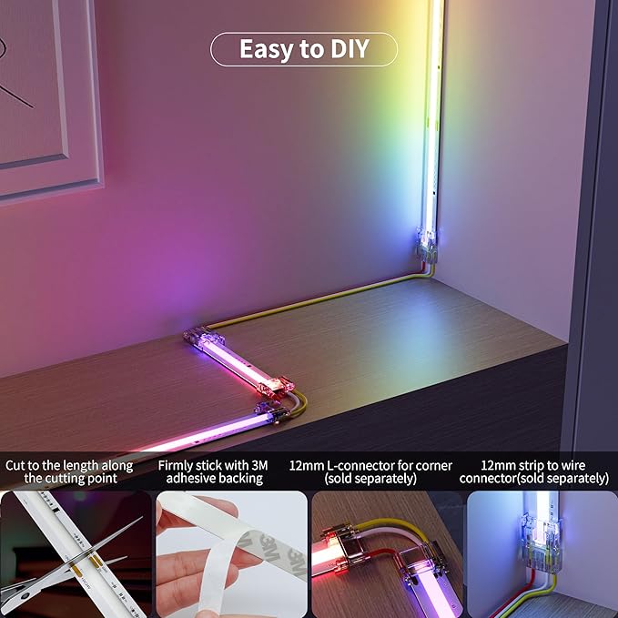 MIWISE RGB Smart COB LED Strip Light,Color Chasing Music Sync Smart IC LED Strip Lights,WS2811 Addressable Multiple Colors LED Tape Lighting Work with Alexa/Google,for Bedroom DIY Lighting Projects