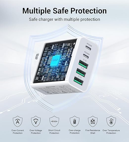 60W Fast Charger Block,2-Pack USB C Wall Charger,5-Port Dual 30W PD Charging Adapter+QC 3.0 Wall Plug Multiport Total Power 60W Type C Charging Cube Brick for iPhone 16/15/14/13/Pro Max,iPad,Galaxy