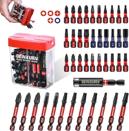 43Pieces Impact Screwdriver Bits Set with Colorful Boxes, Magnetic (Phillips/Pozi/Square/Torx/Hex) S2 Steel Multi Driver Bits