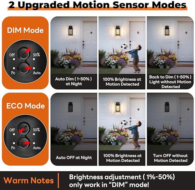 Brightever Motion Sensor Outdoor Lights Fixture, Dusk to Dawn Exterior Porch Light Wall Mount with Water-Rippled Glass, Black Modern Outside Wall Sconce Lanterns for House, Garage, Bulbs Not Included