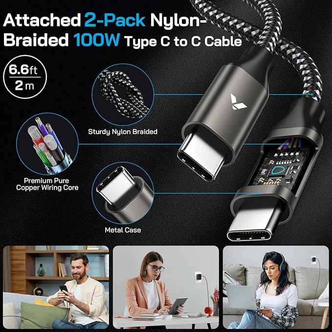 45W Super Fast Charger USB C, 45 Watt Type-C Android Phone Charger Fast Charging Block with 6.6FT Type C Cords for Samsung Galaxy S25 Ultra/S24 Ultra/S24+/S23 Ultra/S23+/S22 Plus/S20, Tab S9/S8 Ultra