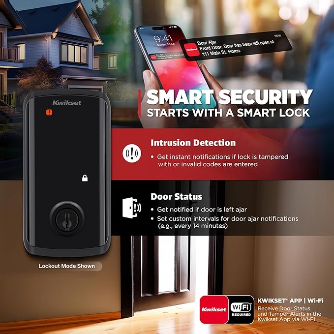 Kwikset Halo Select Smart Lock Keyless Entry Door Lock Wi-Fi and Matter Enabled Deadbolt No Hub Needed, Geofence Auto-Unlock, Grade AAA Certified, Easy Install, Matte Black Lifetime Finish Warranty