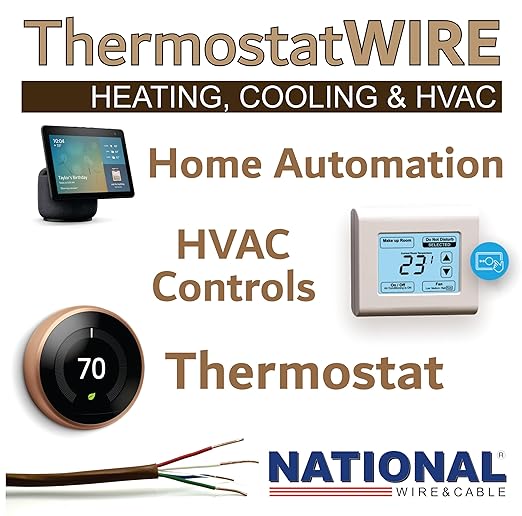 18/4 250Ft. NATIONAL Wire&Cable Thermostat Doorbell HVAC Heating Control Professional Cable Wire - Made in USA - 100% Solid Copper Conductors, CL2 ETL Listed, Low Voltage Applications Use