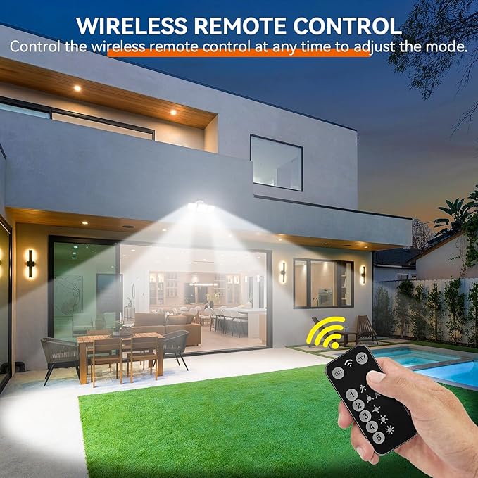 LED Security Lights Motion Sensor Outdoor Lights, 5000K Daylight, IP65 Waterproof, Dusk to Dawn, 3-Head Motion Detected Flood Light for Garage, Yard, Porch, White, 2 Pack