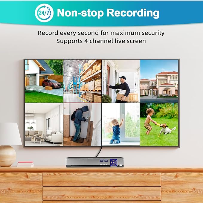 8Channel Security Camera DVR System H.265+ Surveillance DVR Recorder with 8pcs Surveillance Cameras with Human Detection, Mobile APP & PC Remote, Smart Playback Pre-Installed 1TB Hard Drive