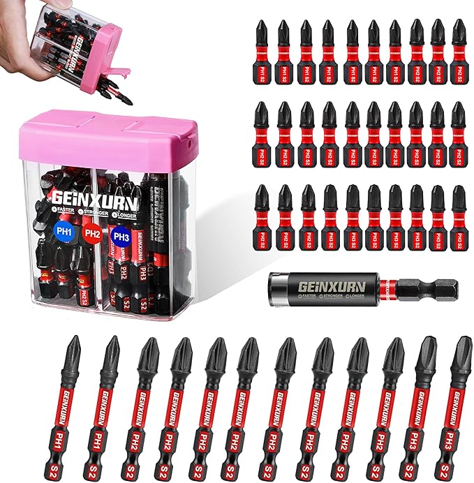 Impact Phillips Screwdriver Bits Set,43 Pcs Magnetic (PH1/PH2/PH3) S2 Steel Multi Driver Bits Tips with Storage Colorful Box